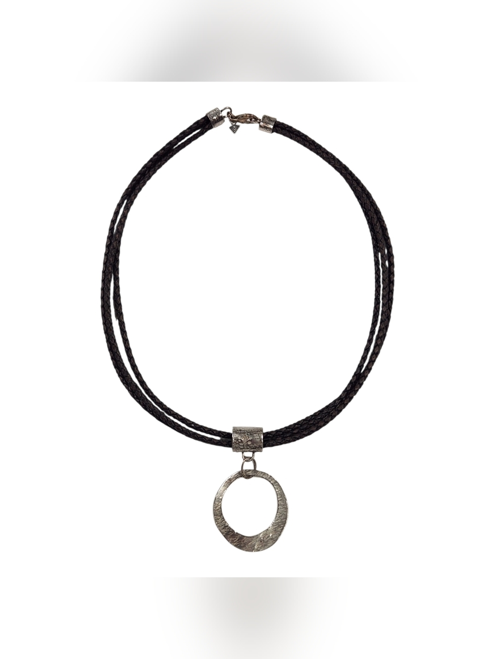 Silpada Sterling Silver Hammered Circle Pendant Leather Braided Necklace